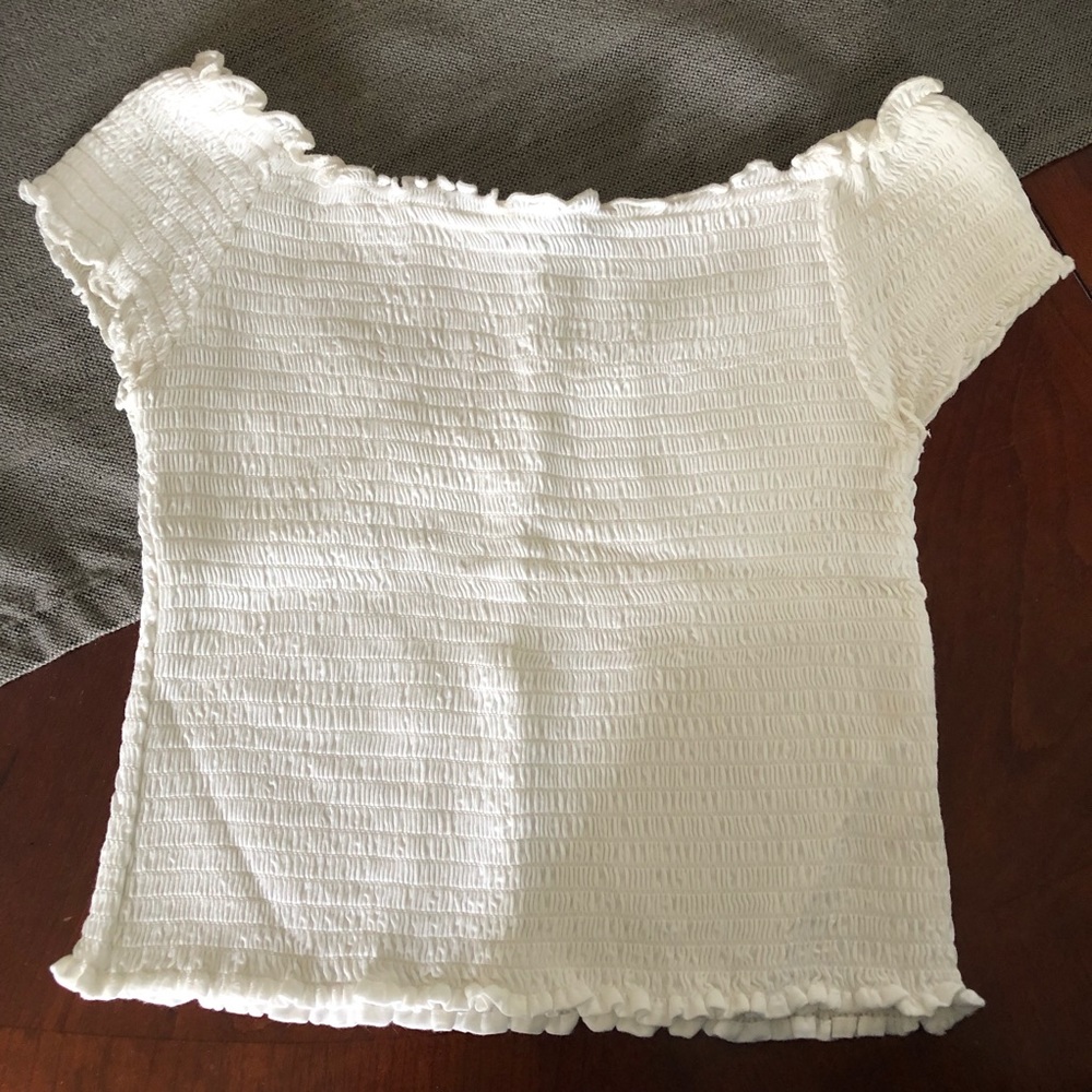 Brandy Melville White Smocked Ruffle Top
